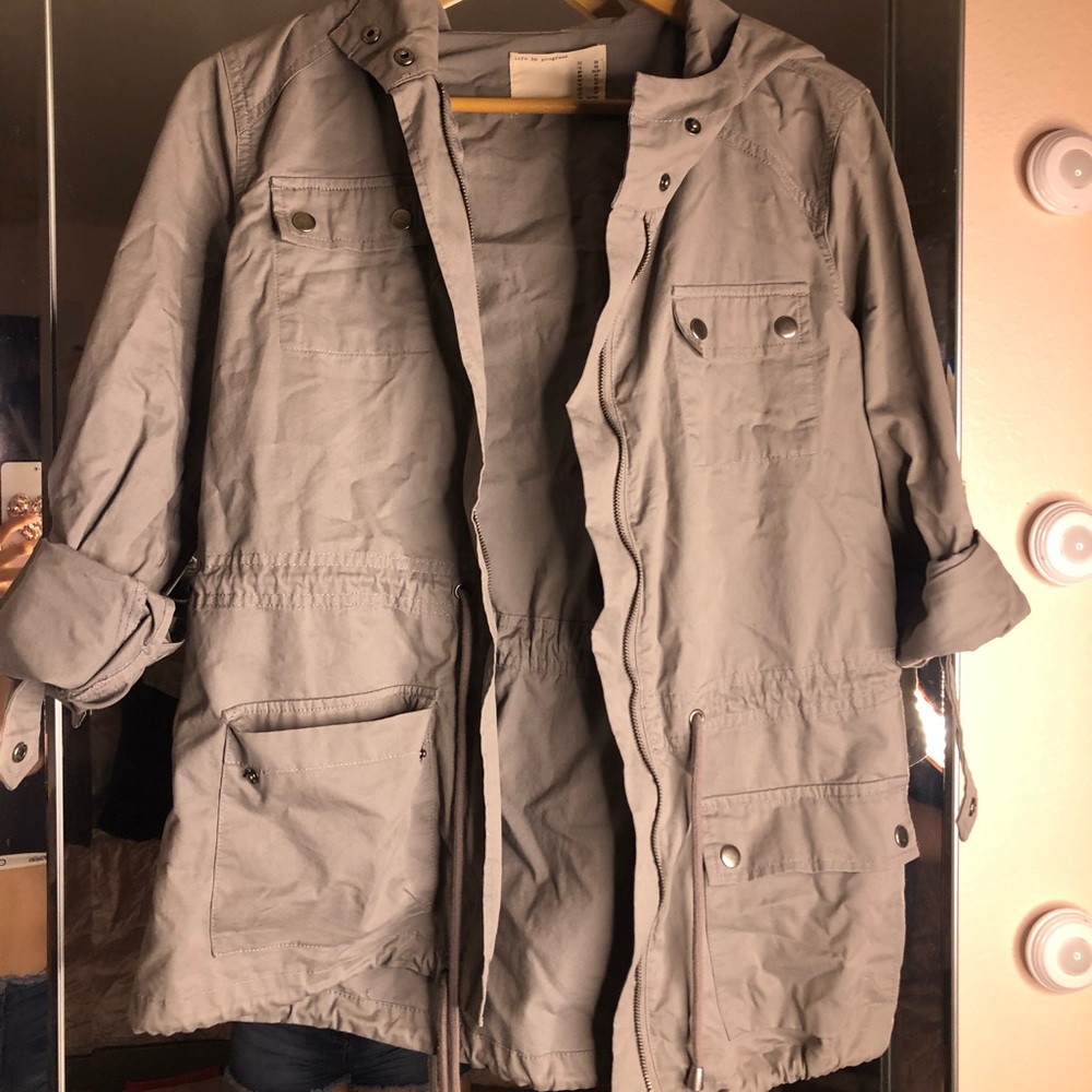 Grey rain coat